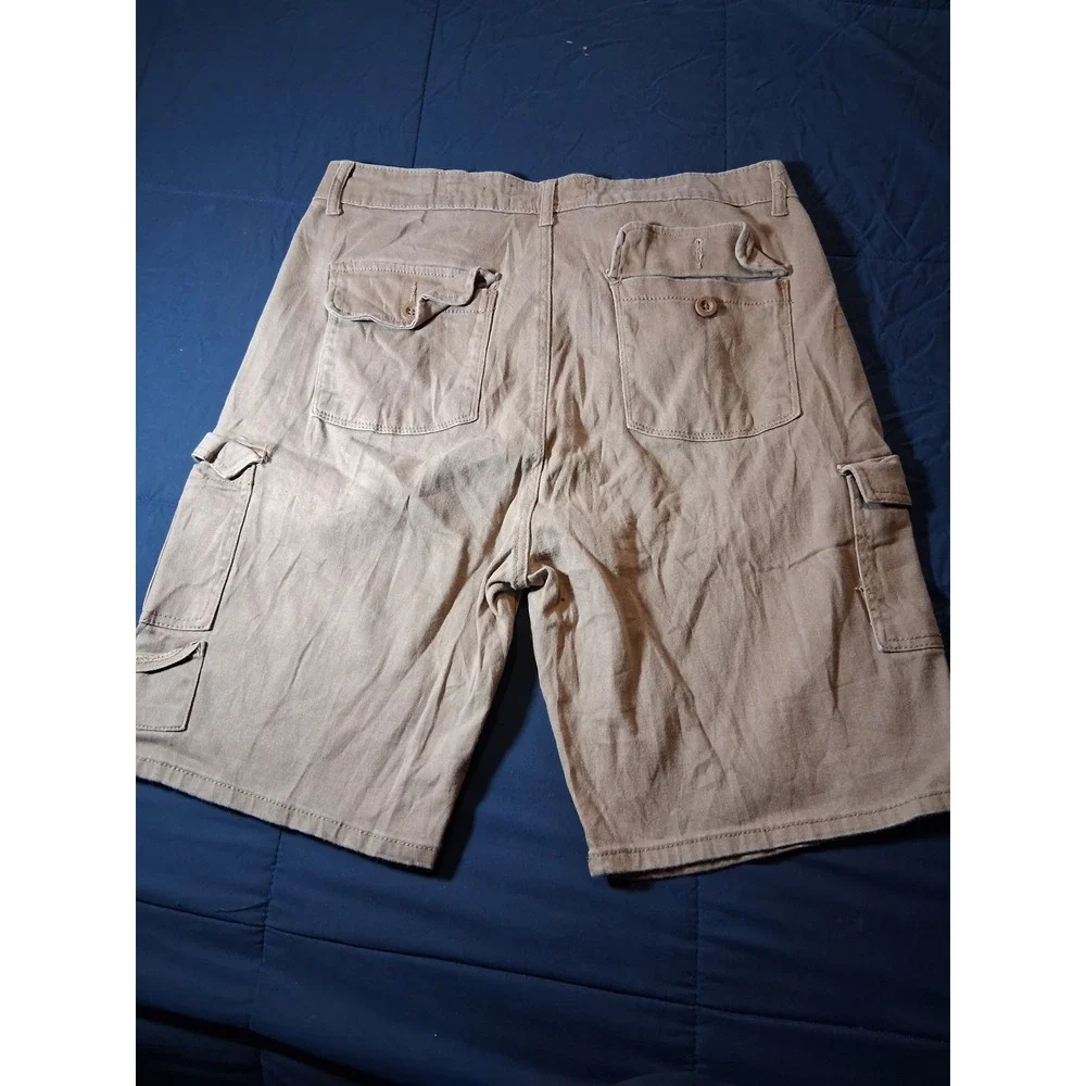 Vintage Genes 1891 Mens‎ Slim Fit Cargo Shorts Khaki Tan Size 36 Stretch Cotton